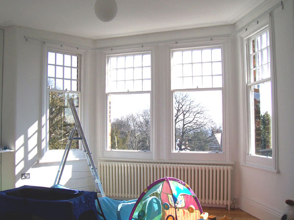 Silver 36mm Metroflat fitted to a Bay Window in North London by Changing Curtains