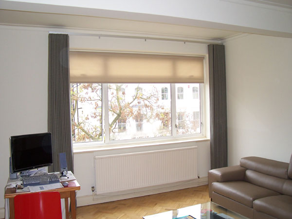 36mm Silent Gliss Metroflat with wave system curtains installed in Central London
