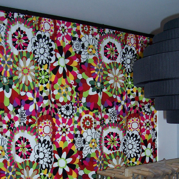 30mm black Metropole with colourful Missoni fabric on display - close up