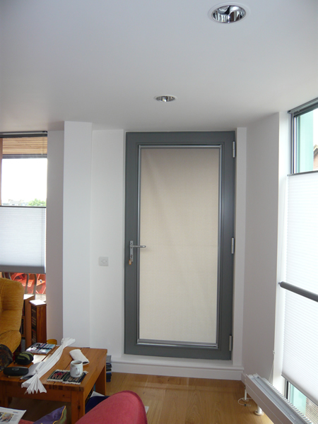 Luxaflex Nano blind fitted to a door in London, covering whole door