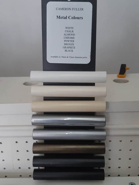 Metal pole colour sampler - Changing Curtains Shop Display