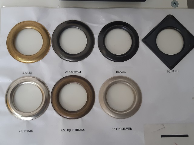 Metal eyelet colour sampler - Changing Curtains Shop Display