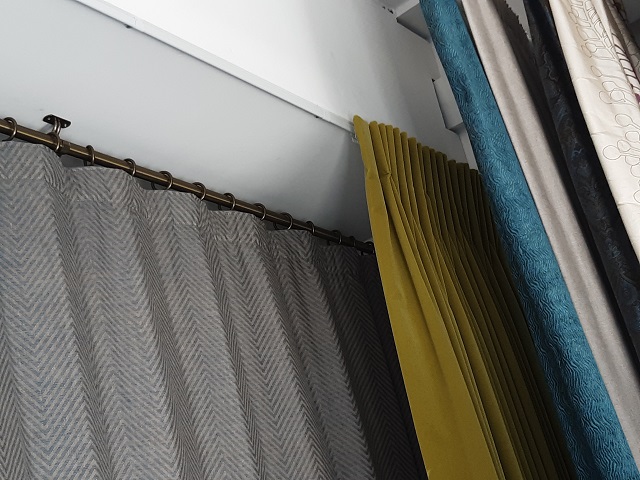 Twin Pleat curtain stacked back - Changing Curtains Shop Display