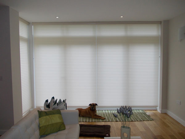 Silhouette Shades lowered with vanes rotated for Privacy